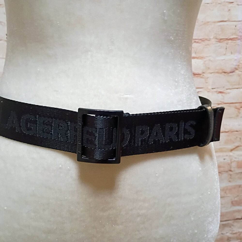 Karl Lagerfeld Paris Black Men's Adjustable Logo Belt  Length 48"
